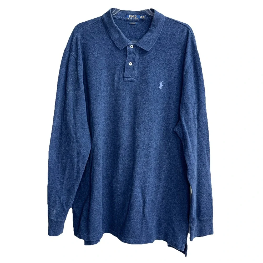 Polo Ralph Lauren Long Sleeve Shirt XXL Blue Collared 2‎ Button Cotton Classic